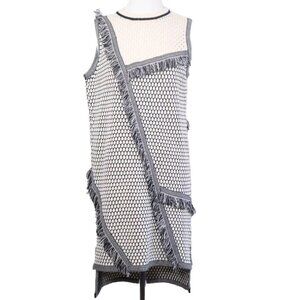 Three Floor Women's M Black White Perforated and Fringed Knitted Shift Dress